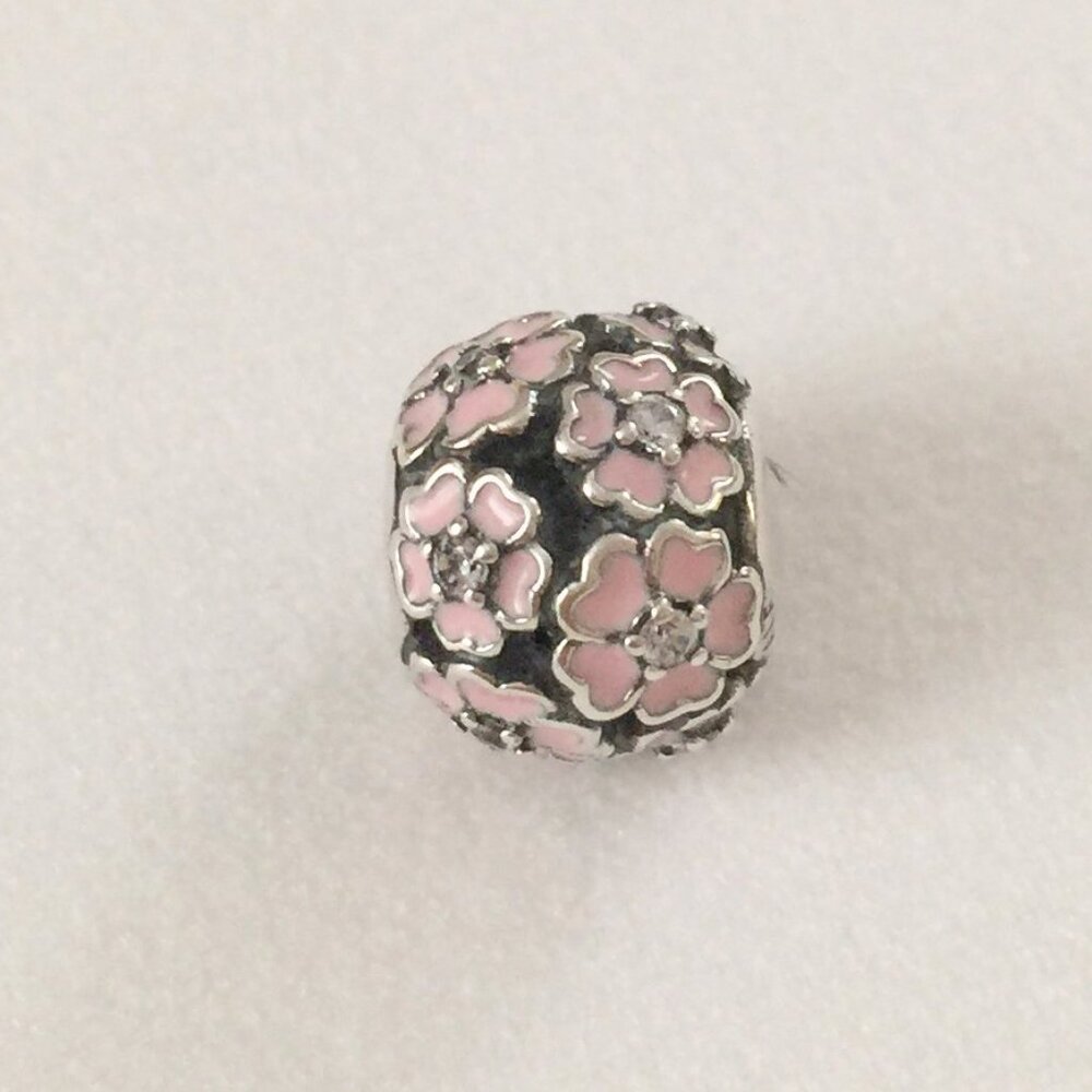 Pandora Pink Flower Enamel & Sterling Silver Bead Charm